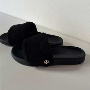 Lululemon Black Fuzzy Slides